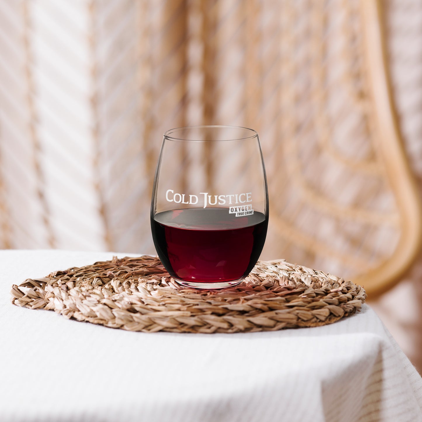 Cold Justice Logo Laser Engraved Stemless Wine Glass