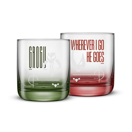 Star Wars™ Bounty Mandalorian Short Drinking Glasses - Grogu + Wherever I Go He Goes