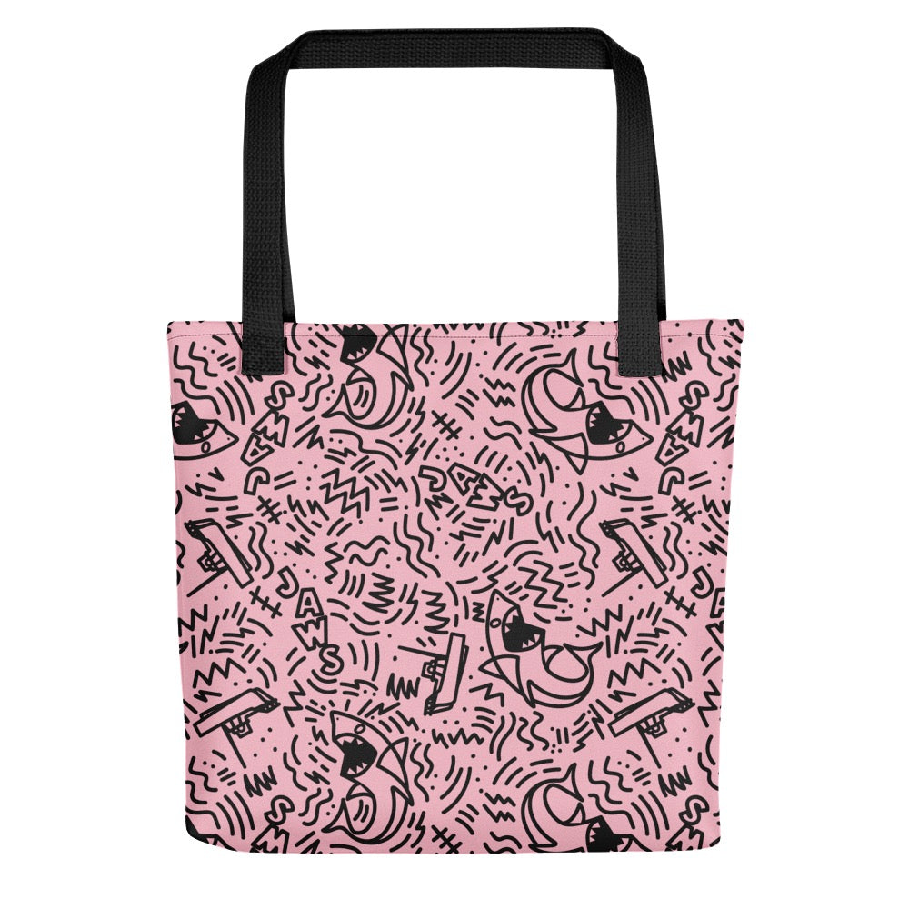 Jaws Pink Doodle Tote Bag