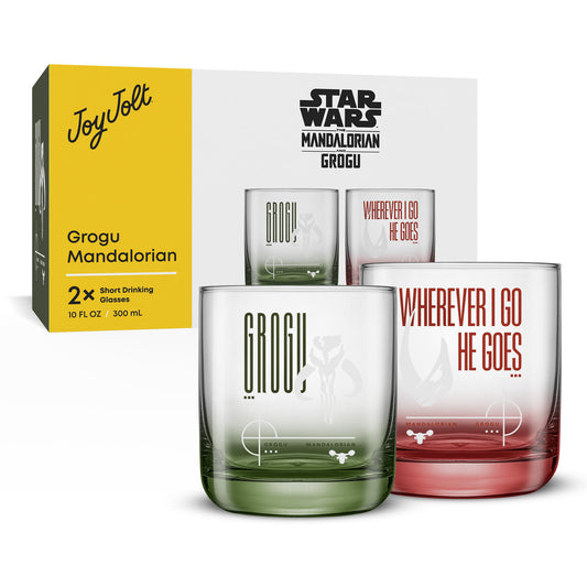Star Wars™ Bounty Mandalorian Short Drinking Glasses - Grogu + Wherever I Go He Goes