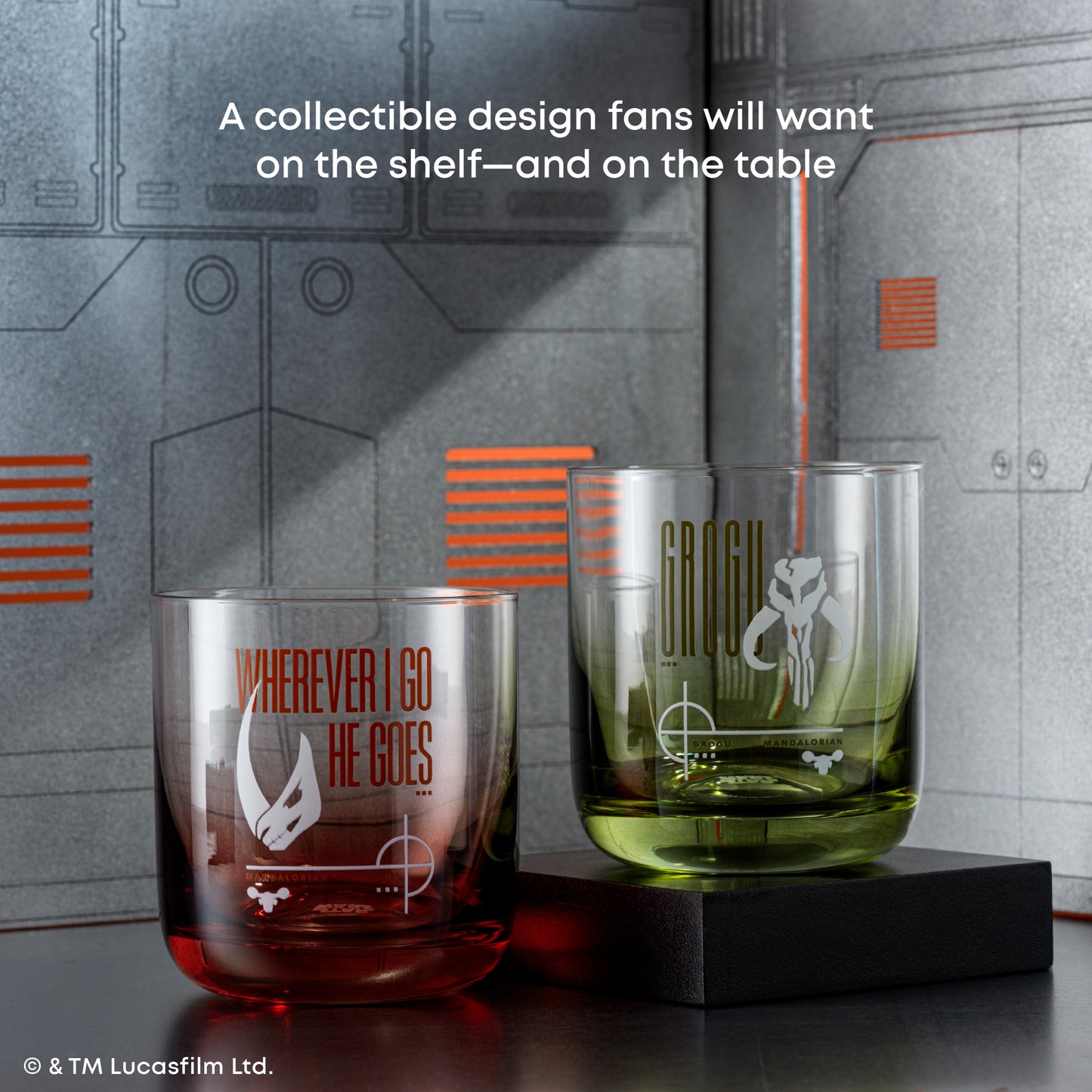 Star Wars™ Bounty Mandalorian Short Drinking Glasses - Grogu + Wherever I Go He Goes